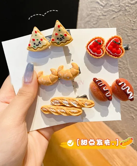 Food Hairpin Simulation Dessert Biscuit Barbecue Hairpin Children's Funny and Cute Student Hairpin