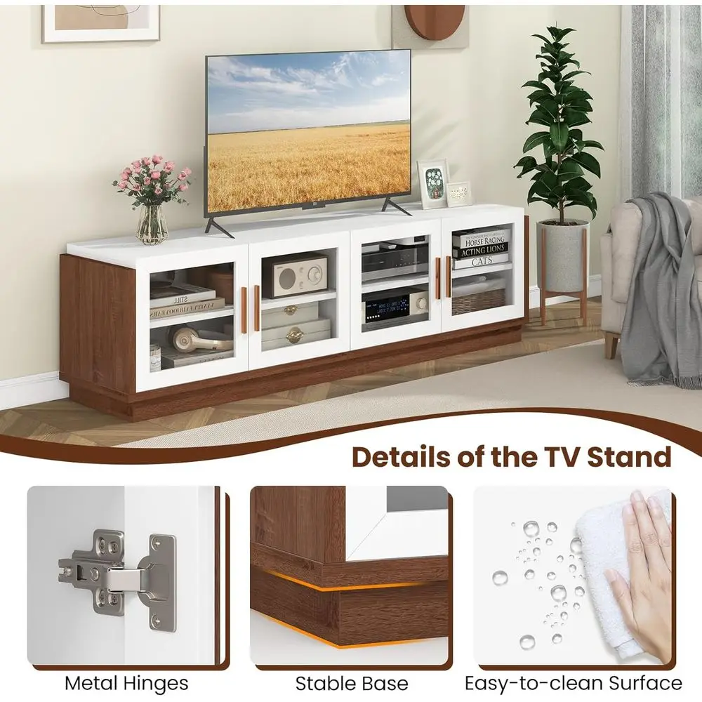 75 TV Stand Entertainment Center with Glass Doors, Adjustable Shelves, Cable Management, 70 x 16 x 20 for Living Room, Bedroom view 3