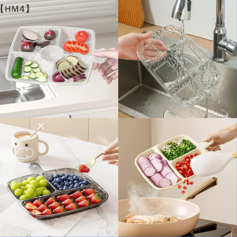 

〔HM4〕3/5/6 Grids Fruit Plates Dining-table Divided Seasoning Plate PET Refrigerator Dessert Storage Box Kitchen Gadget