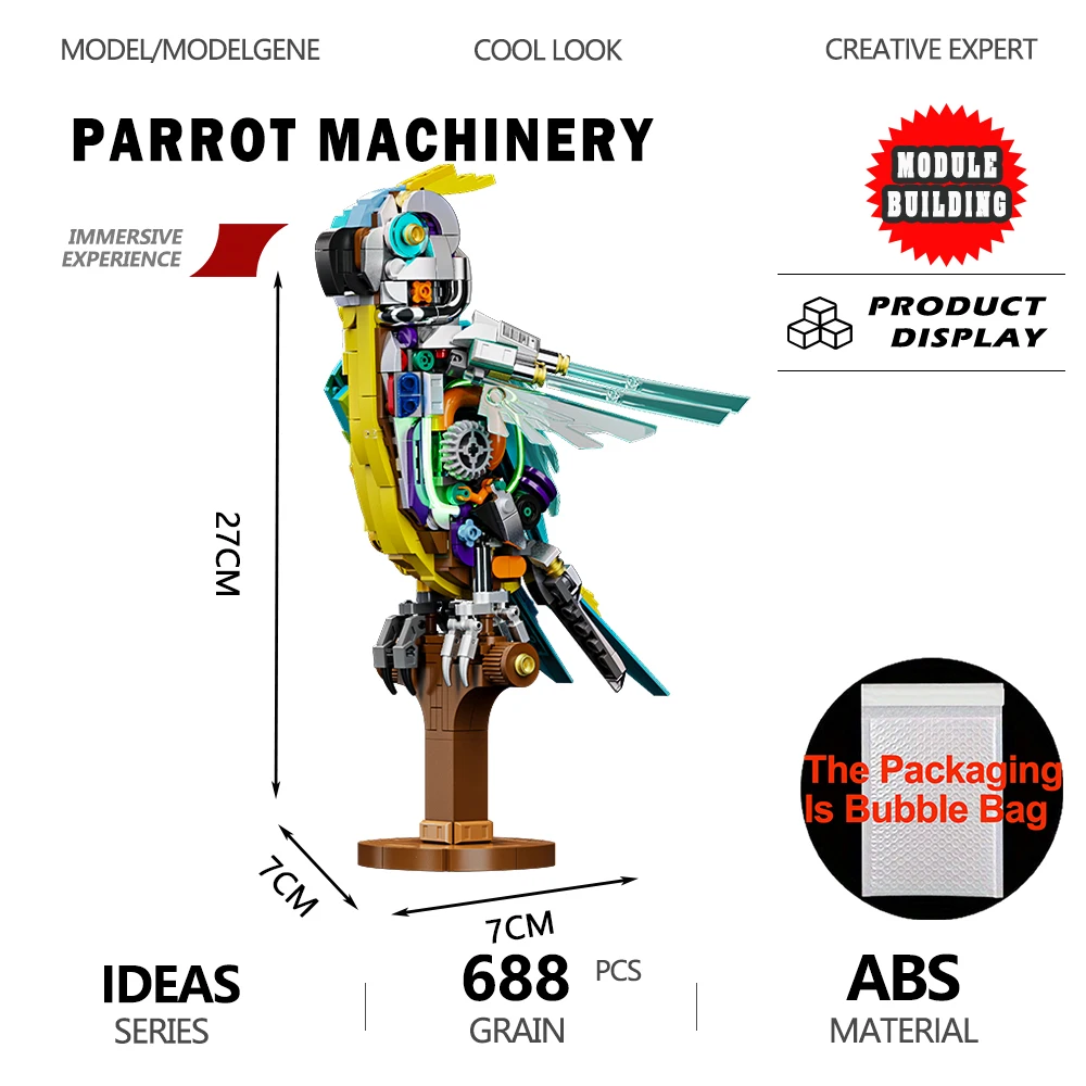 Parrot Machinery Model Building Blocks Animal Model Bricks Technical Desktop Decoration Assembly MOC Ideas Kids Toys For Gifs