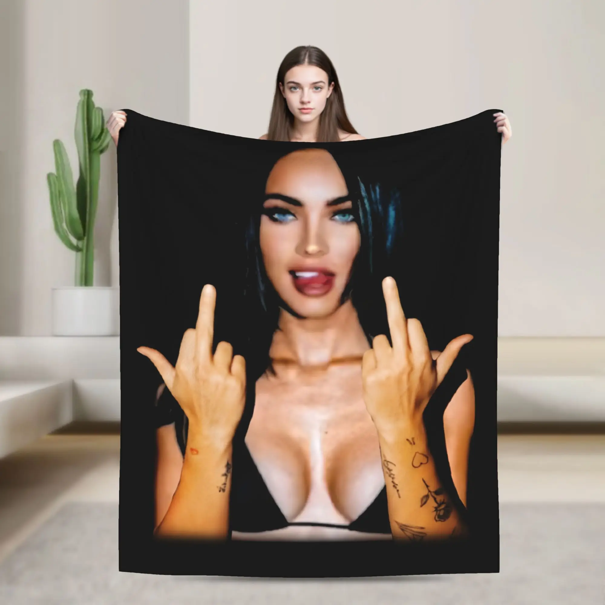 Megan Fox Vintage framehead Flannel Blankets  Awesome Throw Blankets for Bed Sofa Couch 125*100cm Rug Piece
