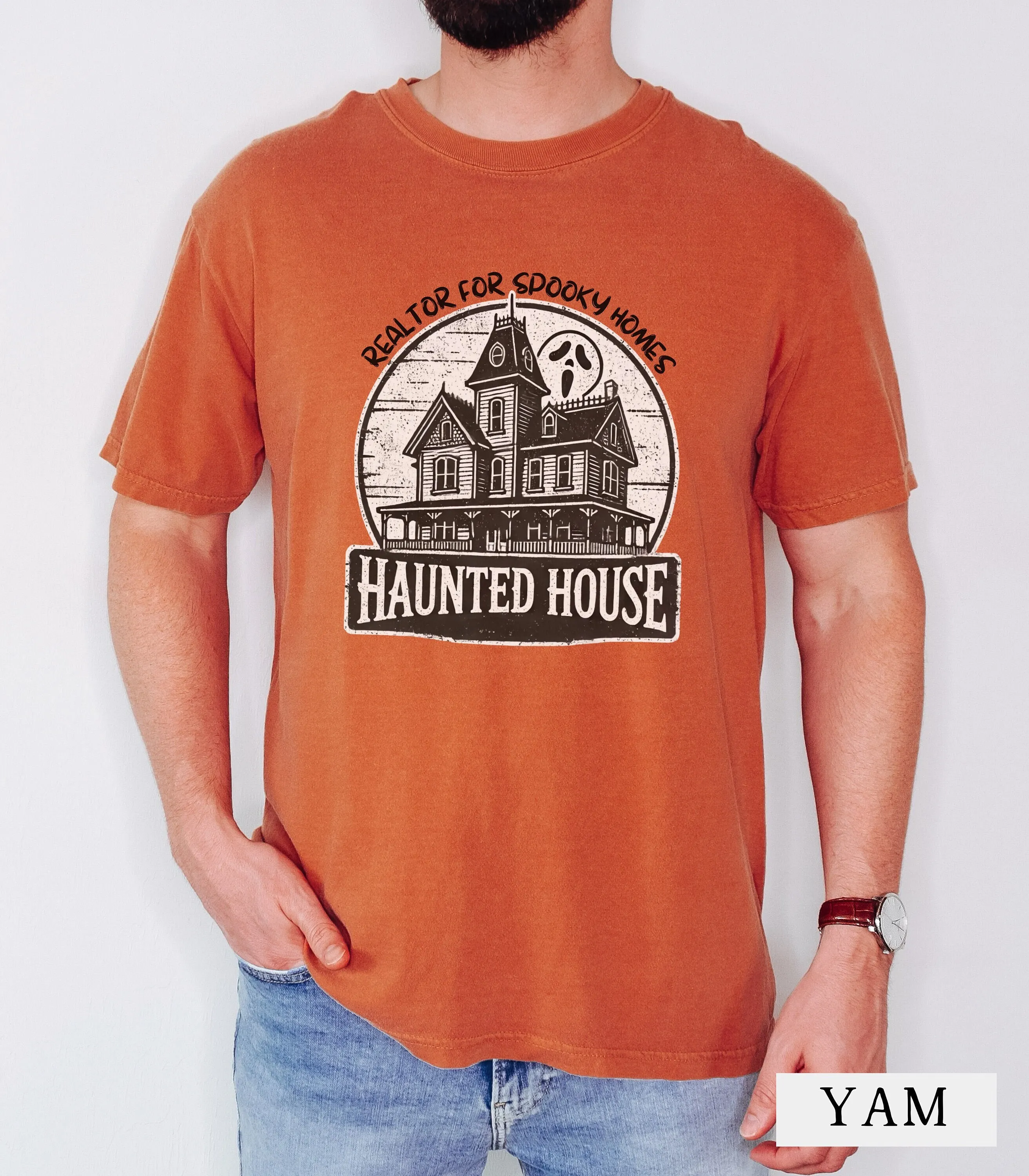 Vintage Haunted House Realtor T Shirt Retro Distressed Spooky Design Perfect For Halloween Sells Houses