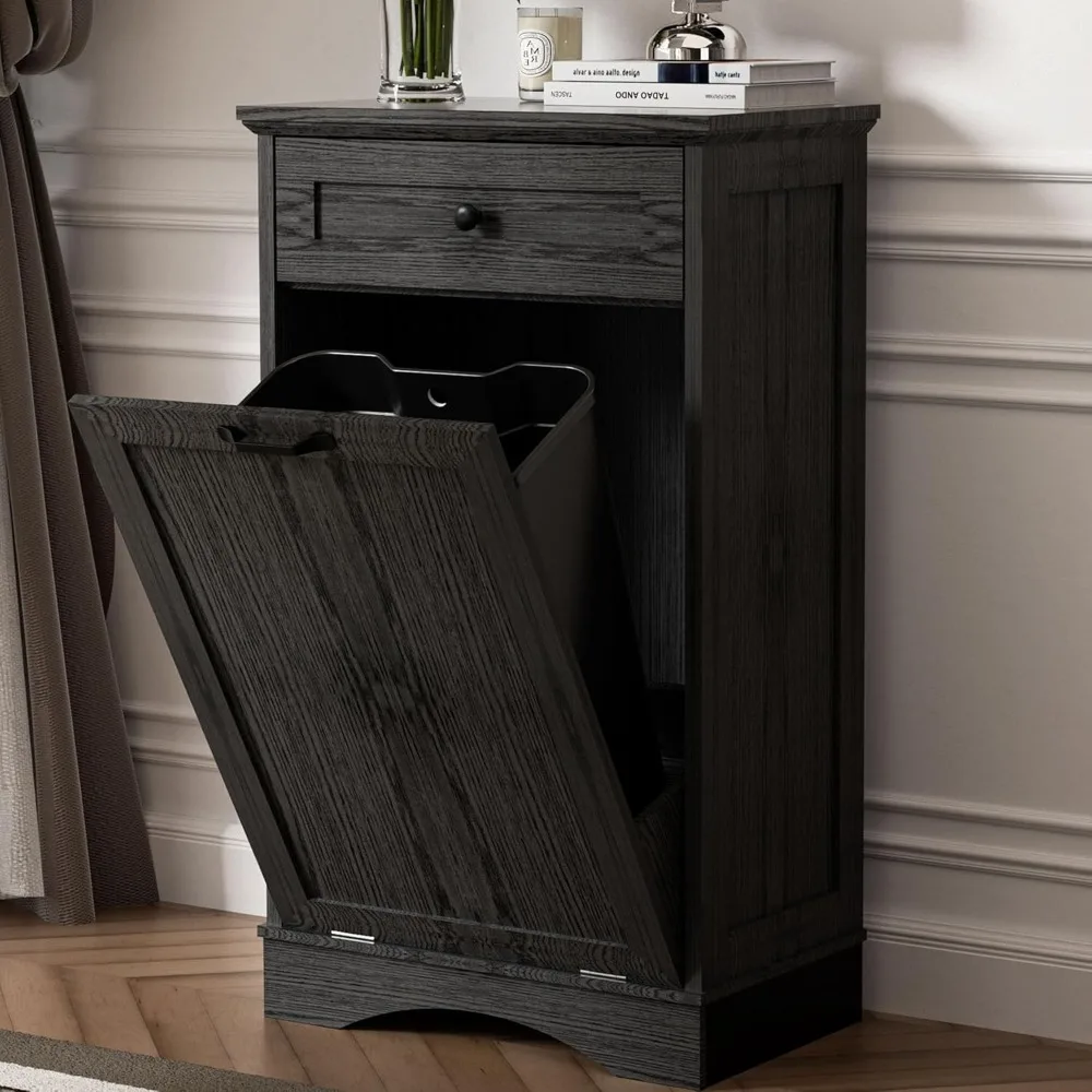 

AHB 13 Gallons Tilt Out Trash Cabinet Hidden Trash Can Cabinet Freestanding Garbage Recycling Cabinet with Hideaway Drawer Pet P