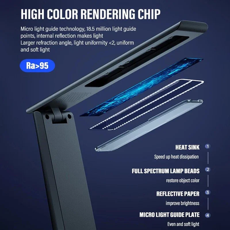 

Светодиодная складная настольная лампа с зарядкой через USB, сенсорное управление, регулируемая яркость, настольная лампа для защиты глаз, чтение, кабинет, офис, спальня, прикроватная лампа