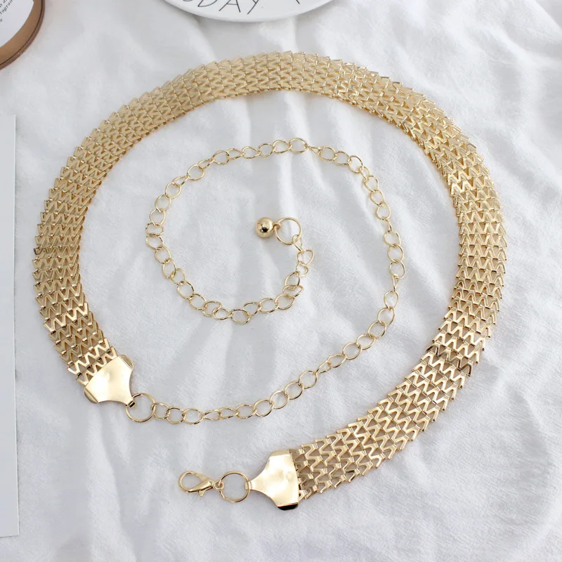 Goldfarbene Taillenkette für Damen, modischer Metallhaken, verstellbarer Gürtel für Kleid, 2-Modell, goldener Taillenkettengürtel