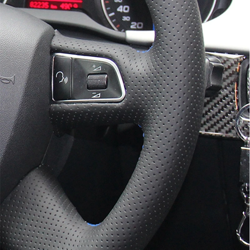 DIY Black Artificial Leather Car Steering Wheel Cover for Audi A3 A4 (B8) A6 (C6) A8 A8 L Q5 Q7 2007-2011 S8 2008-2009