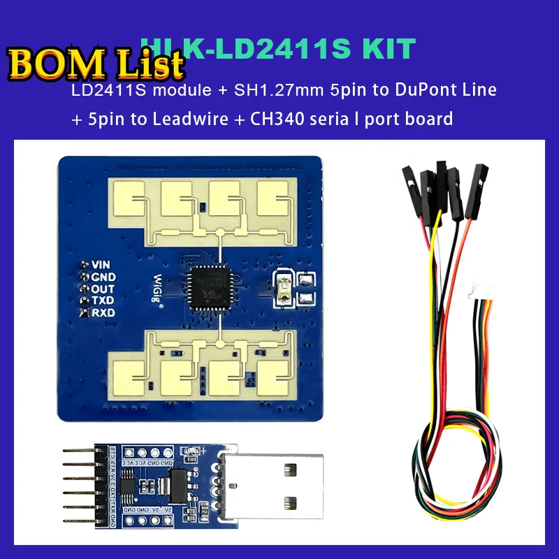 HLK-LD2411-S LD2411 mmWave 24G Radar Ranging HLK-LD2411-S Distance Detection Radar Sensor Module