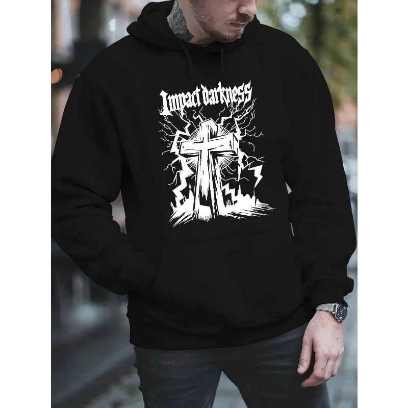 

Men's Impact Dark Pattern Hoodie, Oversized Pullover Sweatshirt Four Seasons Casual Streetwear, Fashion Long Sleeve Hooded