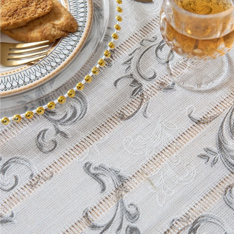 Vintage Floral Cotton Linen Tablecloth Elegant Embroidered/Printed Botanical Pattern Table Cloth Cover for Home Decoration