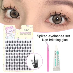 160 Clusters Individual Anime Lashes Kit Non-irritating Glue Tweezers Set Natural Spiky Eyelash Extension Kit Cosplay Makeup