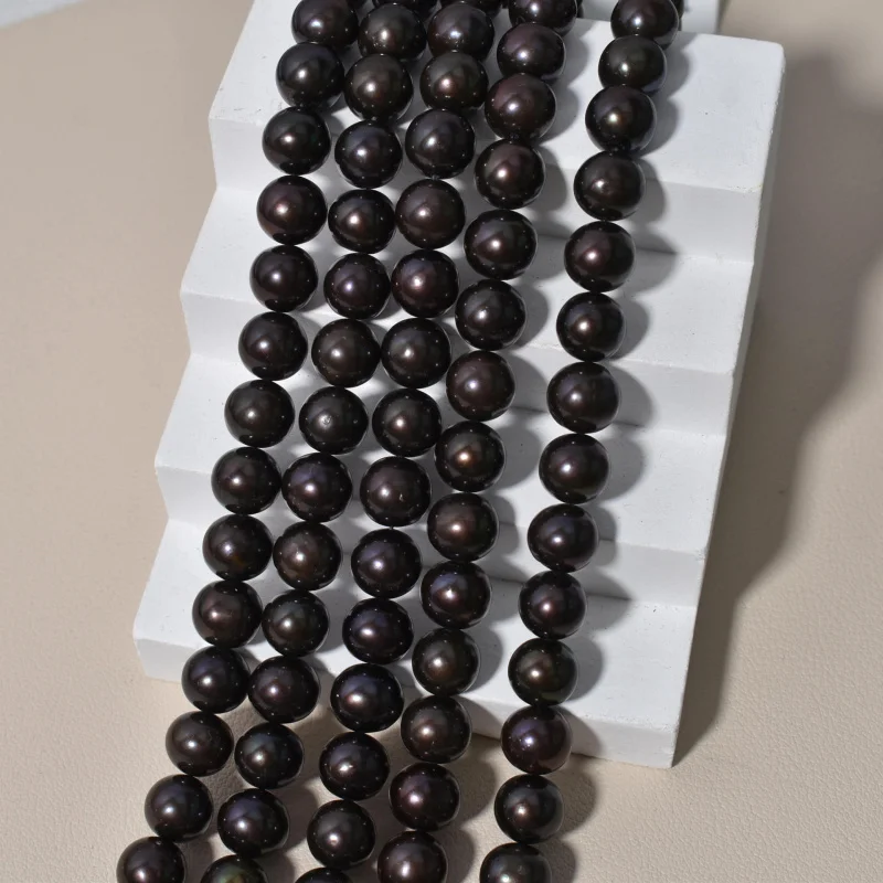 

Natural Freshwater Pearl Loose Beads Optimized Black Near Round BeadsDIYHandmade Semi-finished Jewelry Necklace Accessories Whol