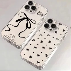 Black Bowknot Minimalist Printed Phone Case For iPhone 16 15 14 13 12 11 17 Air Pro Max X XS XR 7 8Plus SE 16E Transparent Cover