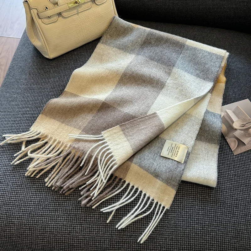 New Type 100% Pure Wool Scarf Men Women Autumn Winter Soft Light Thermal Plaid Muffler Male Female Classic Wool Thick Warm Scarf