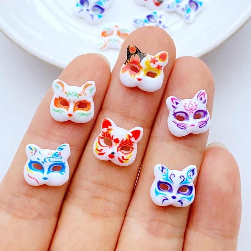 50Pcs New Cute Mini 10mm Cartoon Animal Mask Series Resin Figurine Crafts Flatback Ornament Jewelry Making Hairwear Accessories