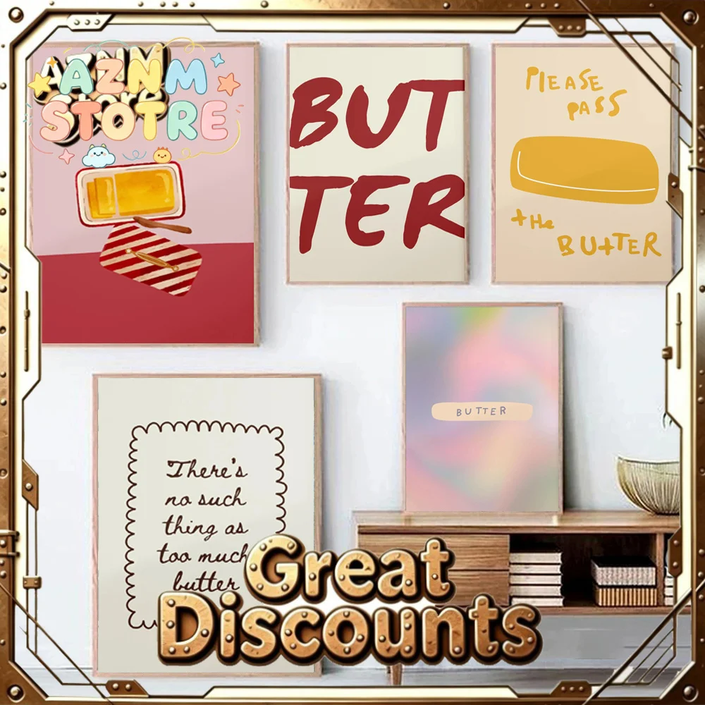 1pc Butter Poster Minimalist Kitchen Decor Canvas Painting Funky Fun Food Baking Wall Art Perfect Gift for Butter Lovers Home
