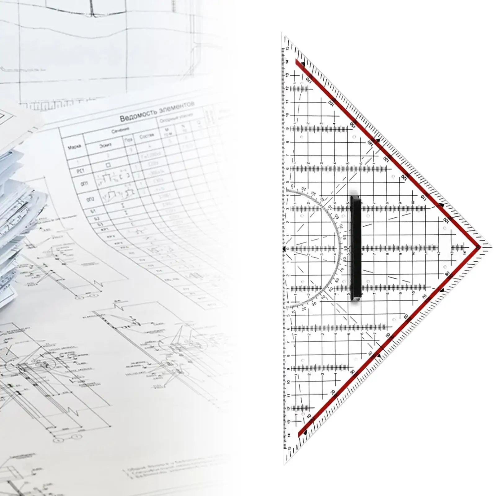 Triangle Ruler 12inch Acrylic Angle Protractor Square Measuring Drawing Ruler for Building Framing Tools Gauges