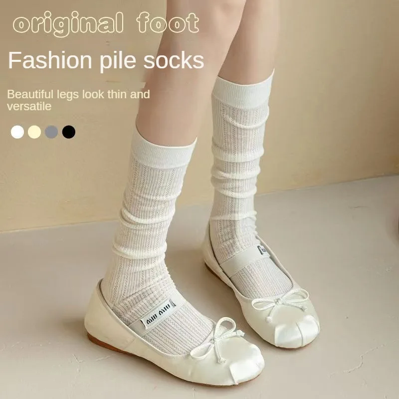 Summer Plain Casual Woman Stockings Breathable Mesh Thin Sweet Simple Knee High Socks Hollow Out Sweet Trendy stocking