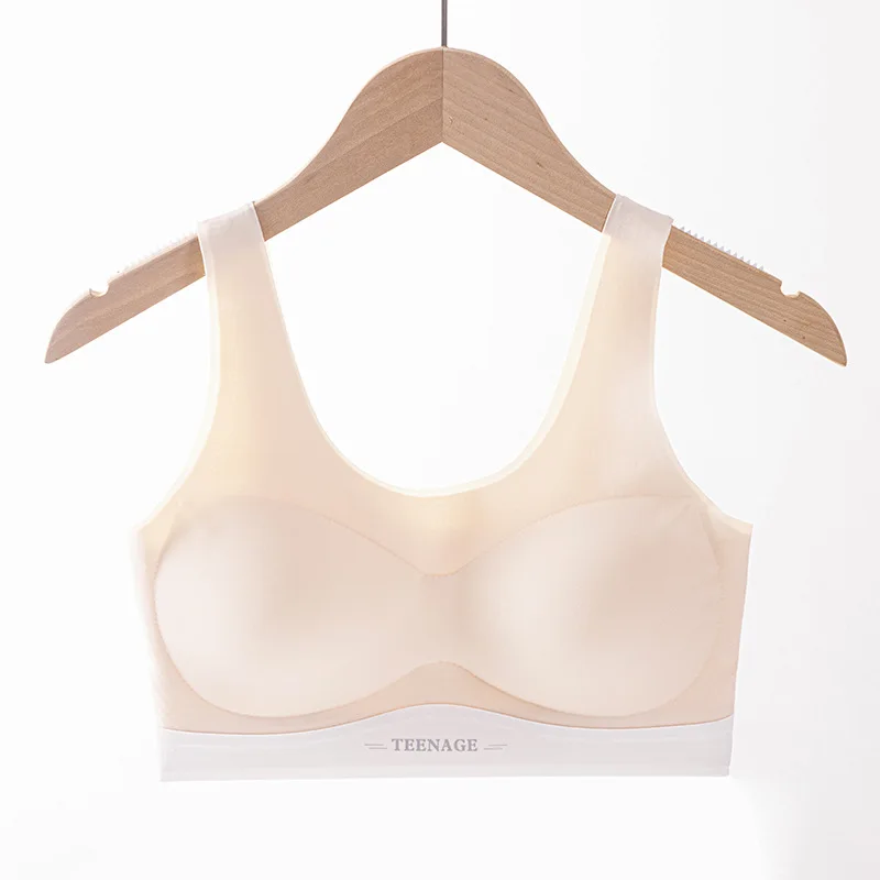 1-3PCS Girls' Puberty Sports Underwear For Primary  Middle School Students  Comfortable Seamless Bra With Beautiful Back Design view 3
