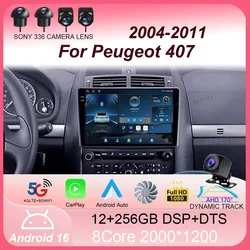 Car Radio Android 16 Carplay Auto For Peugeot 407 1 2004-2011 Multimedia Video Player Monitor Navigation GPS Autoradio Stereo BT