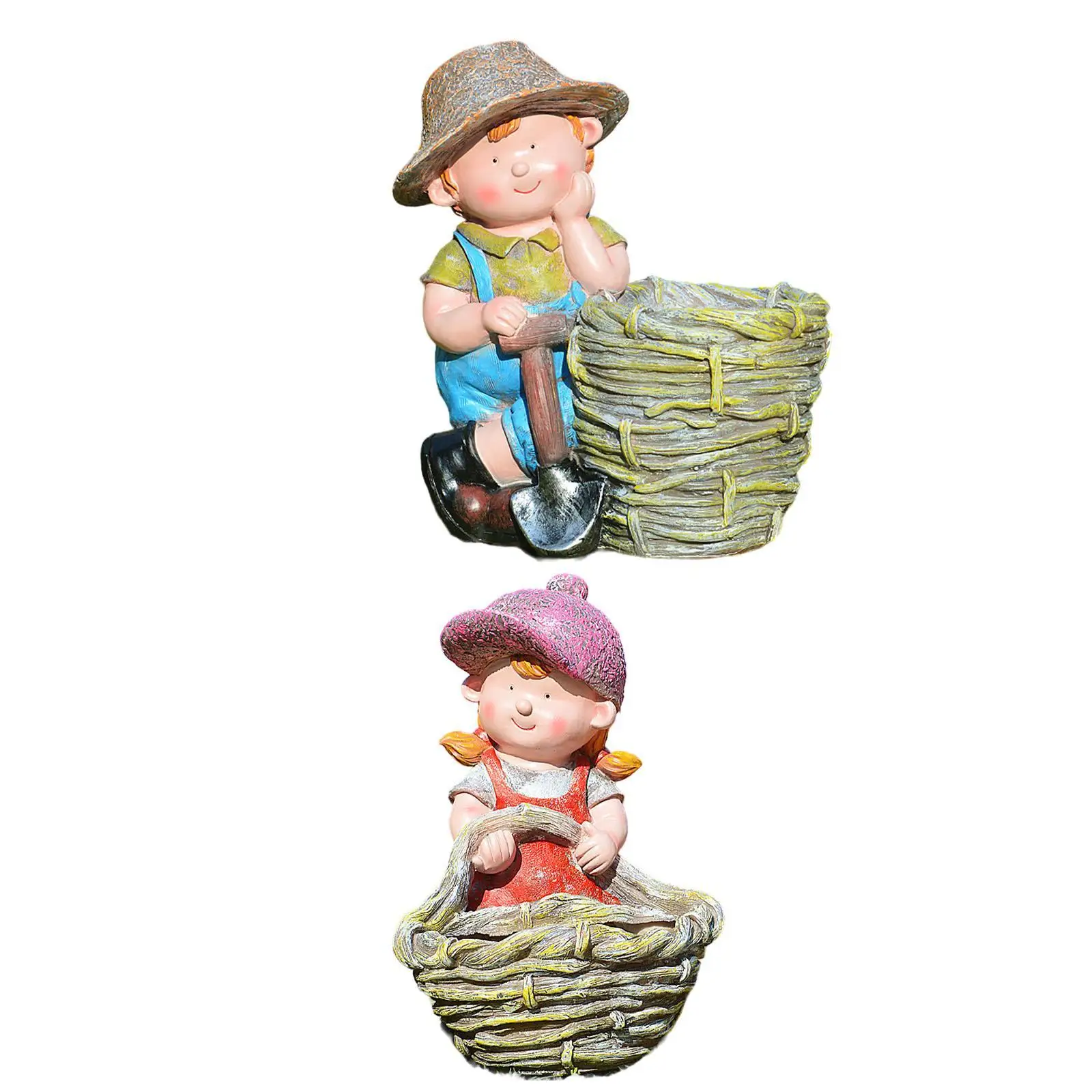 Garden Statue Flower Pot Creative Cute Resin Flowerpot Tabletop Ornament Decorative Figurine for Balcony Desk Yard Shelf Bedroom