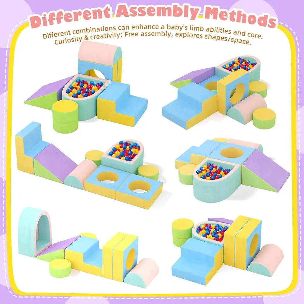 บล็อกโฟมปีนป่ายสำหรับเด็กเล็ก 6 ชิ้น พร้อมบ่อบอล ศูนย์เล่นนุ่มนิ่มหลากสีสัน สำหรับเด็กอายุ 1-3 ปี โครงสร้างสำหรับเล่นในร่ม (พร้อมลูกบอล)