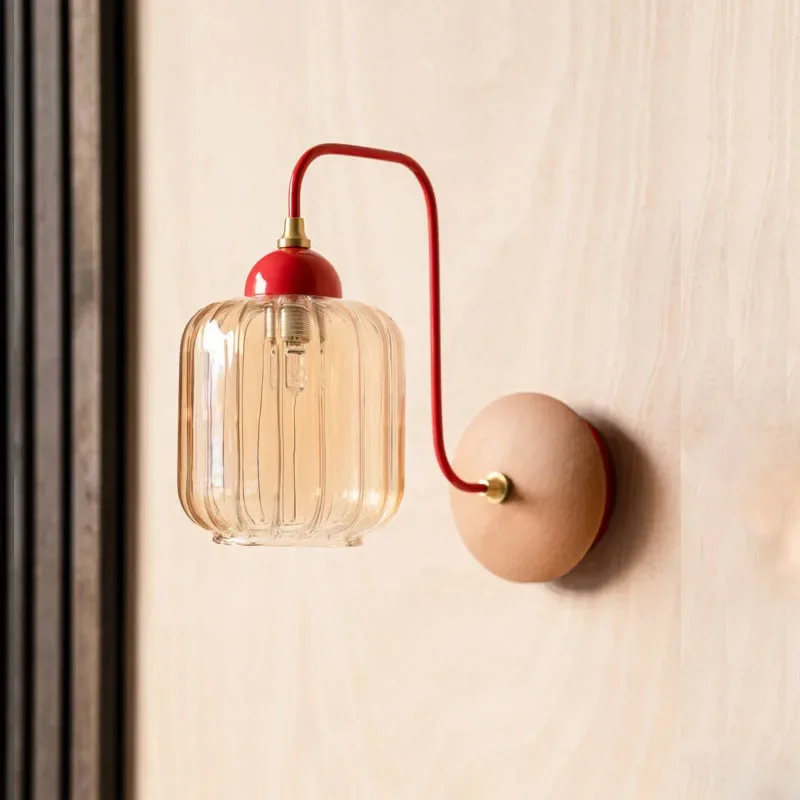 Nordic Amber Glass Wall Lamps Bedroom Bedside Light Red Green Corridor Wall Lights for Hallway Entrance Aisle Stair Indoor Home