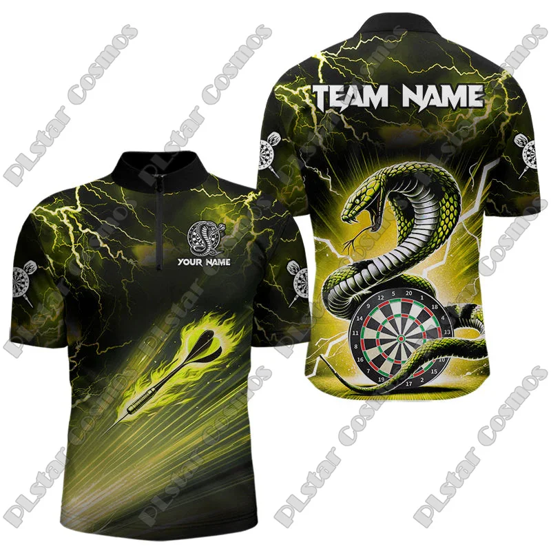 Custom Cobra Snake, Bee, Dragon Darts & Dartboard Pattern 3D Printed Fashion Men Summer Zip Polo Shirt Dart Team Jerseys XKP23