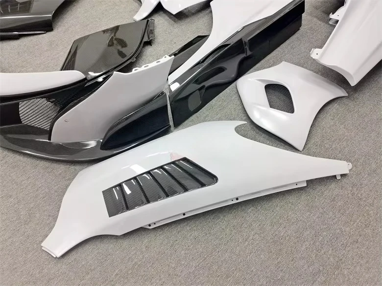 Upgrade 675LT Style Semi-carbon Fiber Front Rear Bumper Side Skirts Spoiler Hood Side Vent Exhaust Pipe for McLaren MP4-12C 650S