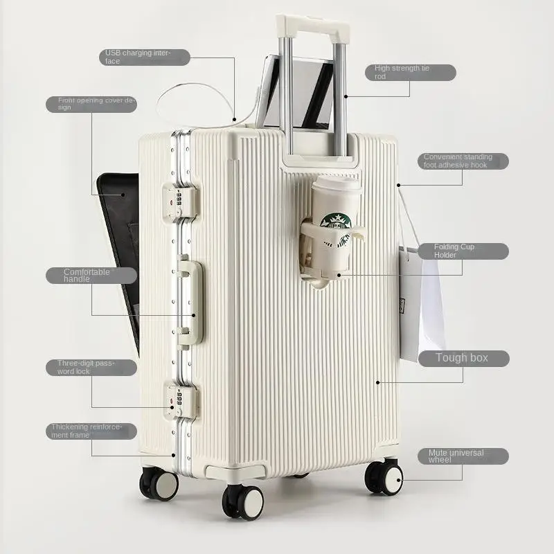 Portapacchi con apertura frontale da 20/24 pollici valigia in ABS Trolley da lavoro custodia da viaggio universale con porta USB