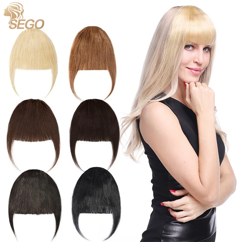 SEGO 25g Clip in Bangs 100% Human Hair Bangs Fringe Hair Pieces Clip in Natural Bangs with Temples Hairpieces for Women Girls