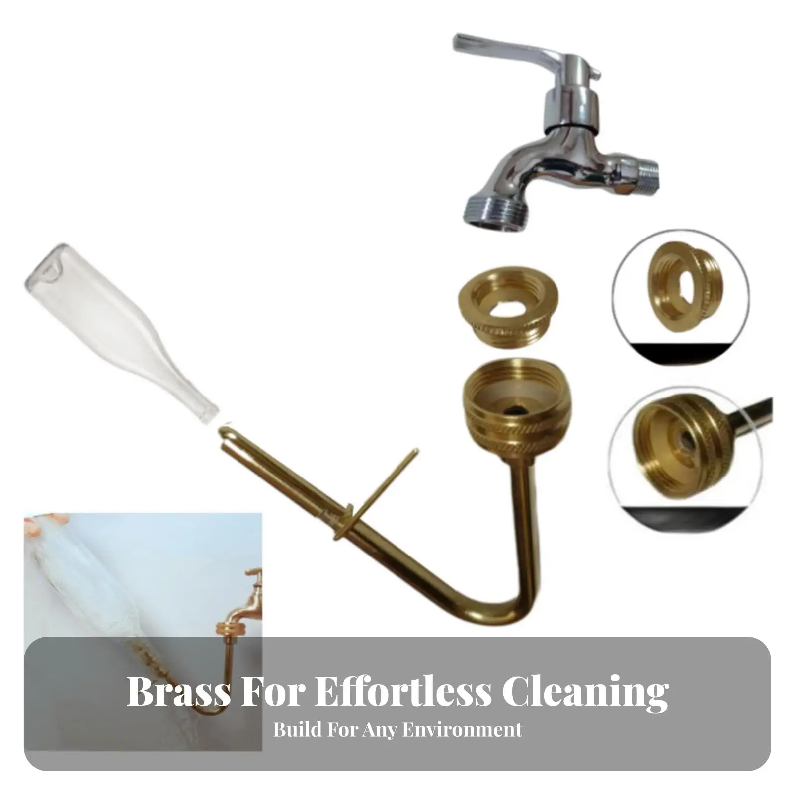 Bottle Washer Rinser for Faucet Brass Press Type with Dual Thread Connectors for Fast Bottle Rinsing