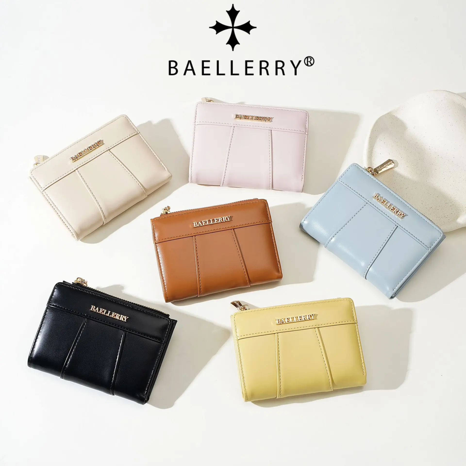 Solid Color PU Leather Short Wallet For Women Multi Card Slots Zipper Coin Pocket Mini Bifold Purse Portable Lightweight Ladies