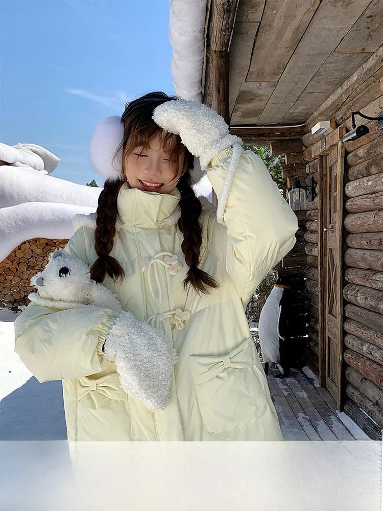 

Sinsingirl Women's down Jaet Du down Mid-Length Coat Yellow Milk Color Winter New Sle 90% White Du Feather Coat