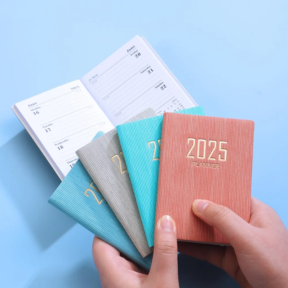 365 วัน 2025 แบบพกพา A7 Pocket Planner Pu รายวันรายสัปดาห์ตารางปฏิทินวารสารโรงเรียนอุปกรณ์สํานักงาน Agenda