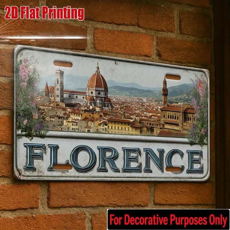 2D Flat Vintage Florence Cityscape Aluminum Sign 12x6 Inch Outdoor Wall Art Romantic Decor for Studio