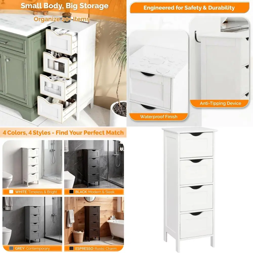 

4-дверный деревянный узкий напольный шкаф для хранения в ванной комнате, идеально подходит для небольших помещений, для дома и офиса