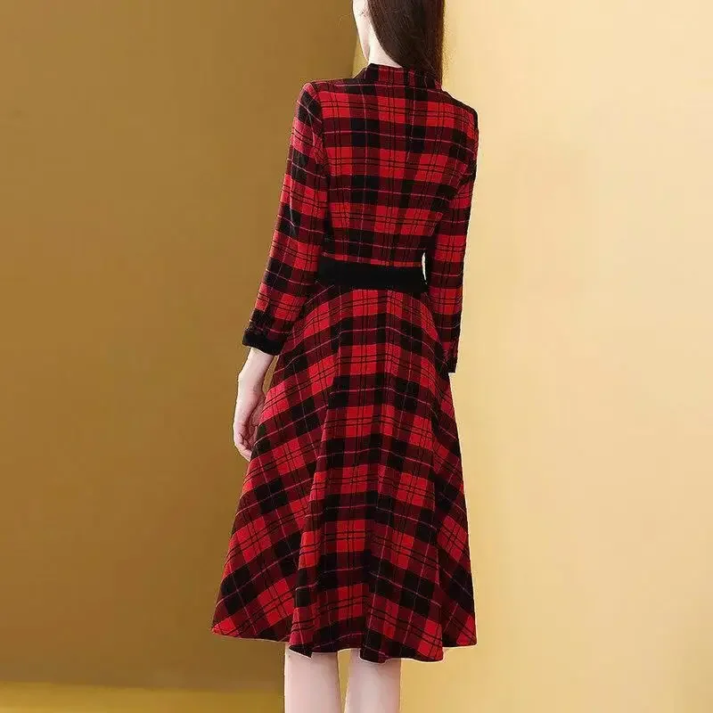 Plaid Spring Autumn New In Dresses for Women Korean Style Kpop Loose Elegant Chic One Pieces Features X Woman Long Sleeve Dress