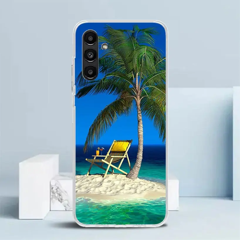 Summer Beach Sunset Sea Palm Tree Phone Case For Samsung Galaxy A15 A14 A13 A12 A55 A54 A53 A52 A35 A34 A33 A32 A25 A24 A23 A22