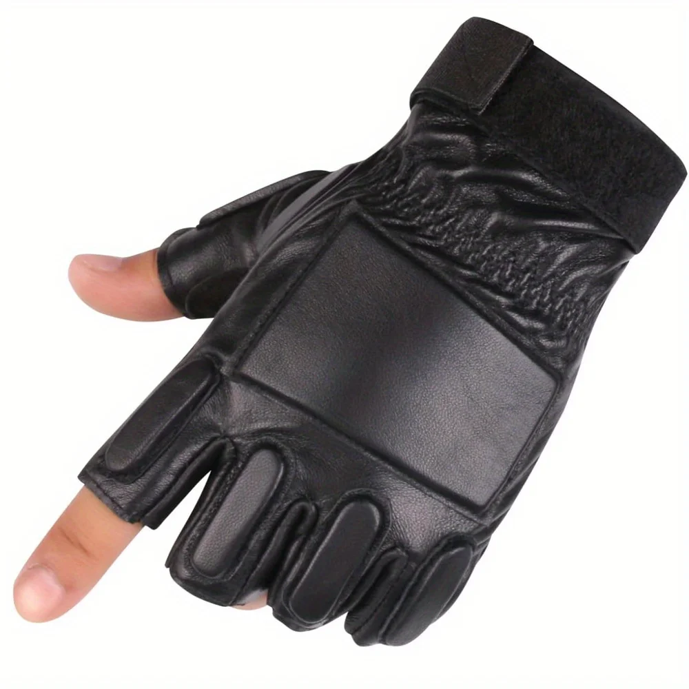 Spring Autumn Men Genuine Leather Gloves Slip-resistant Half Finger Goatskin Fingerless Gym Fitness Driving Male Gloves