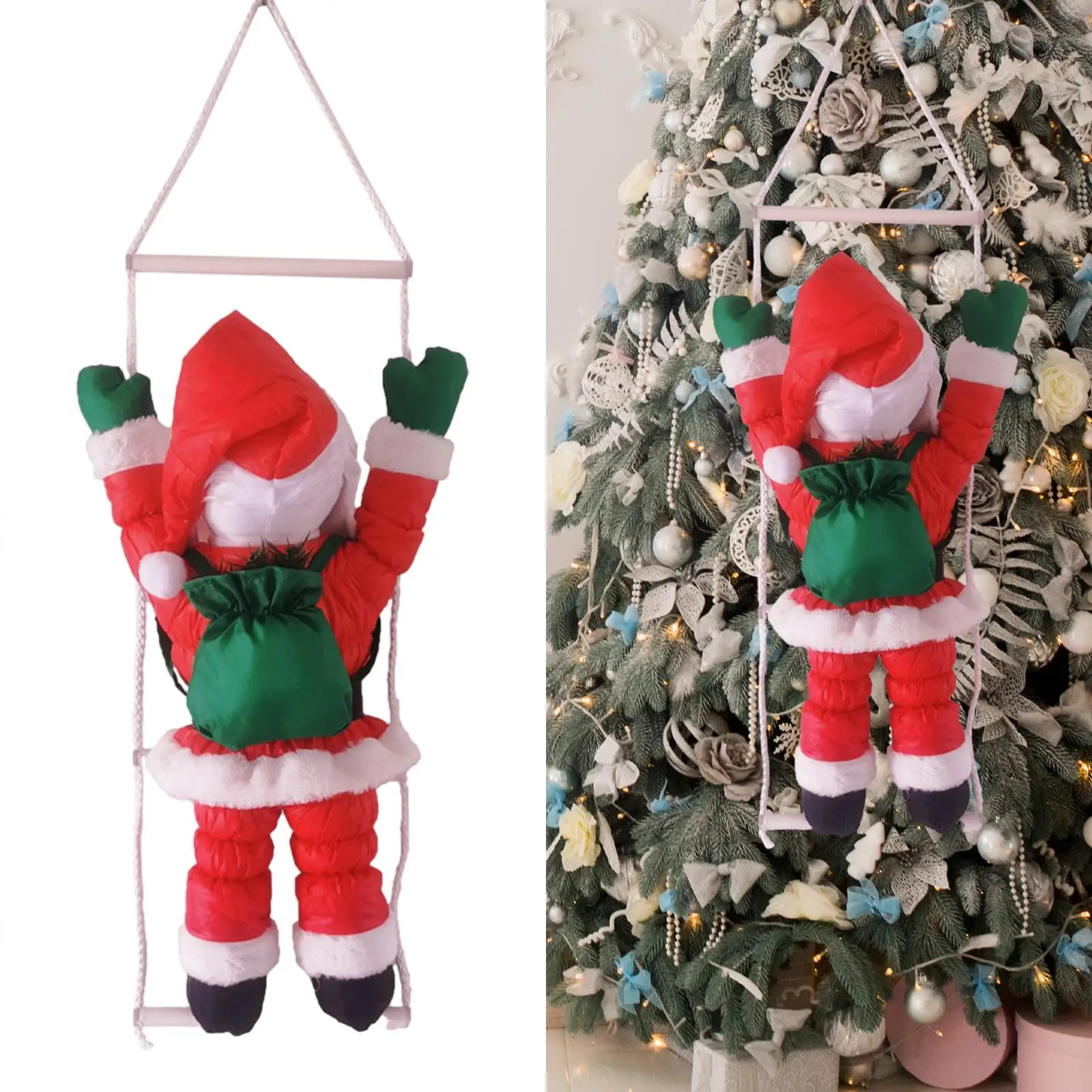 Christmas Doll Figurine Santa Figure Creative Hanging Ladder Climbing Santa Ornament for Holidays Bedroom
