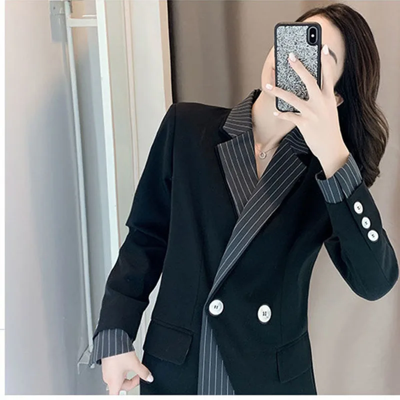 Ladies Fake Two Pieces Tops Outerwear Women Design sense niche Black Suit Coat Spring New Female Long Sleeved Blazer Jacket