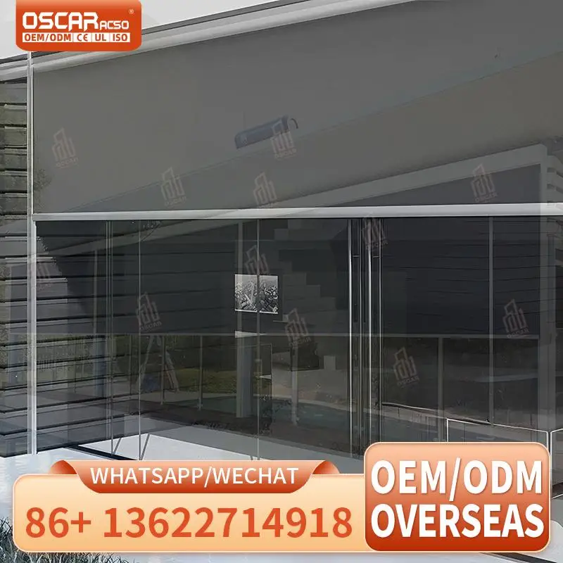 Windproof Zipper Track Roller Curtain Outdoor Sunshade Waterproof For Outdoor Restaurant And Custom Use Rolling Blind