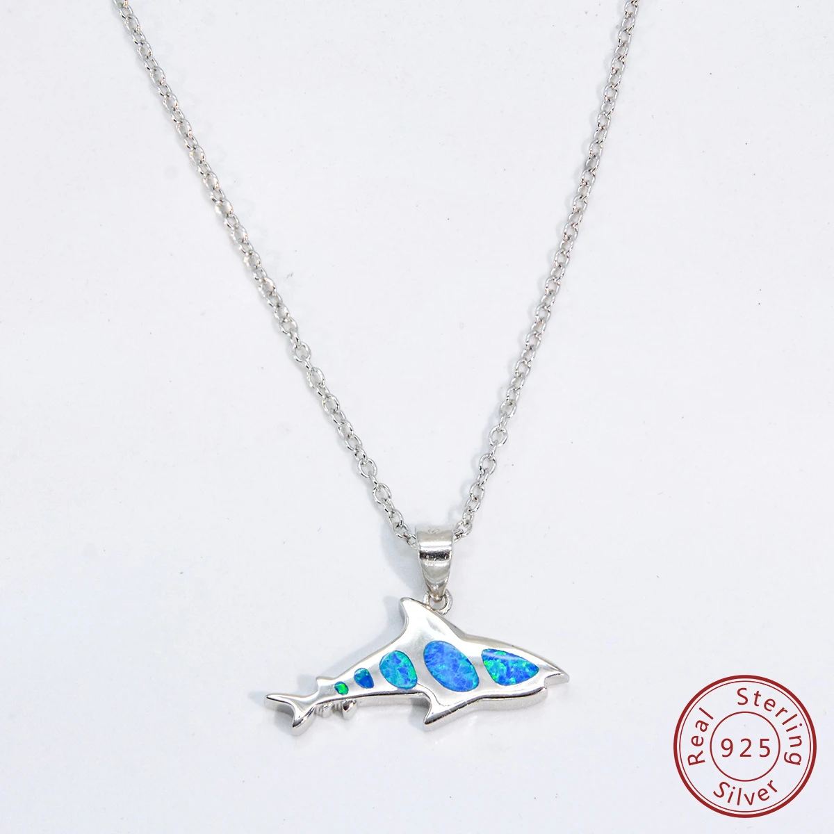 2024 Original design 100% 925 Sterling Silver Ocean series shark Blue opal Necklace Elegant fashion high quality women necklace