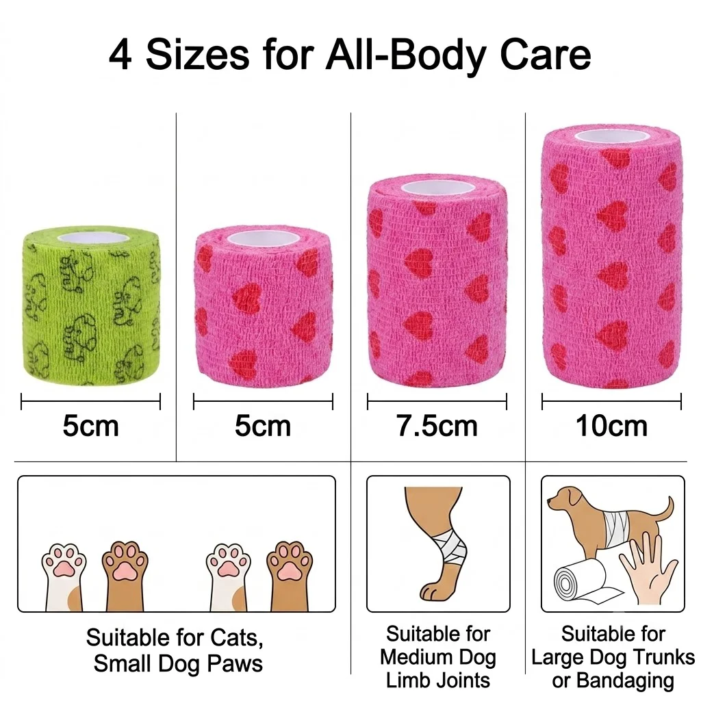 Pet Breathable Elastic Bandage Self Adherent Non-Woven Wound Sports Tape Retractable Outdoor First Aid Wrap Dog Cat Accessories