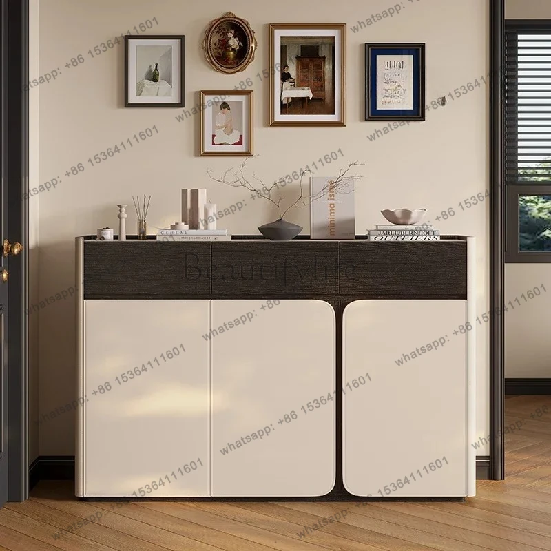 

Italian minimalist shoe cabinet, solid wood rock slab door, entrance cabinet, home storage partition integrated storage cabinet
