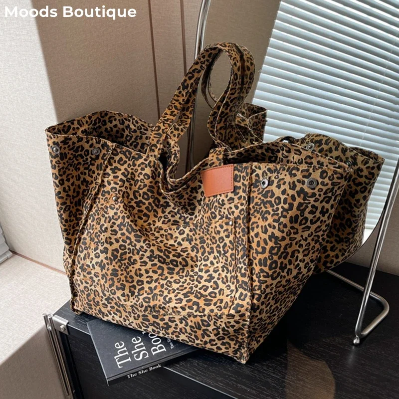 Bolso de hombro de lujo con estampado de leopardo y animales para mujer, de gran capacidad bolsa grande de tela de lona, ideal para la playa y el