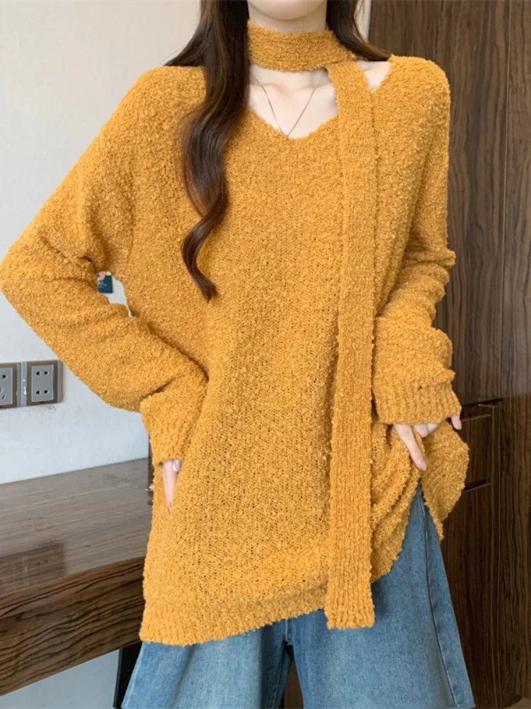 Cisas Aosphere paresseux v-ne suspendu Ne Sa pull femme automne hiver doux Vintage rouge ample minceur haut