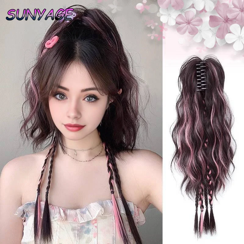 

Synthetic Claw Clip Water ripple Ponytail Hair Extensions Short Curly Natural Tail False Hair For Women Horse Tail Powder
