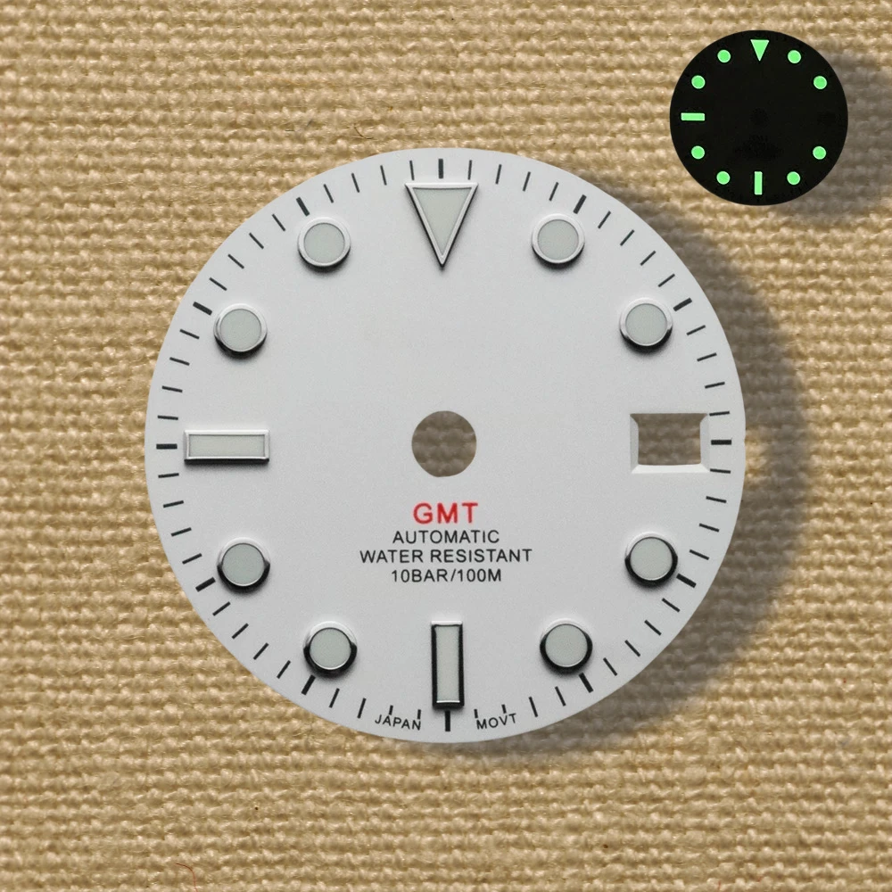 High quality 28.5mm S logo white GMT dial suitable for NH34 movement C3 green luminous dial watch modification accessories