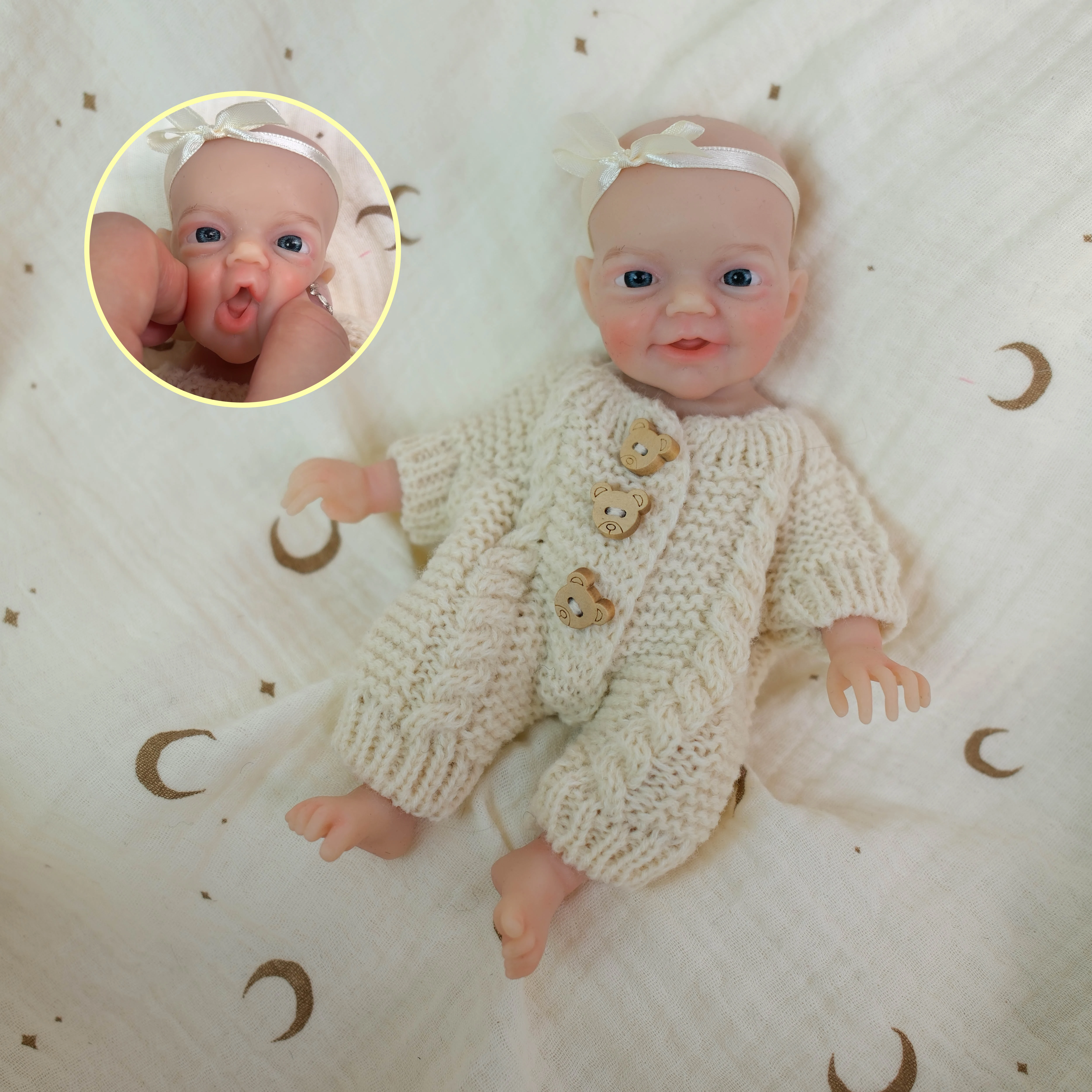 

NPK 8'' Handmade Mouth Can Open Super Soft Solid Platinum Silicone Flexible Elastic Mini Handy Baby Reborn Charlie Girl Doll
